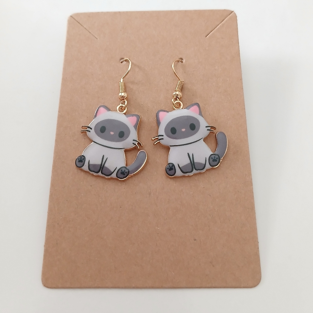 Fashion Jewelry Pink and Gray Cat Earrings